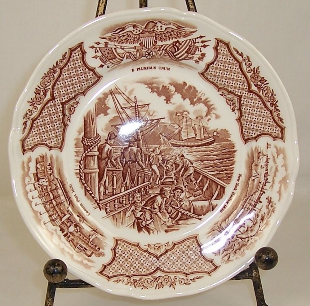 Alfred Meakin Fair Winds Brown 7" Salad Plates USS Constitution Set Of 3